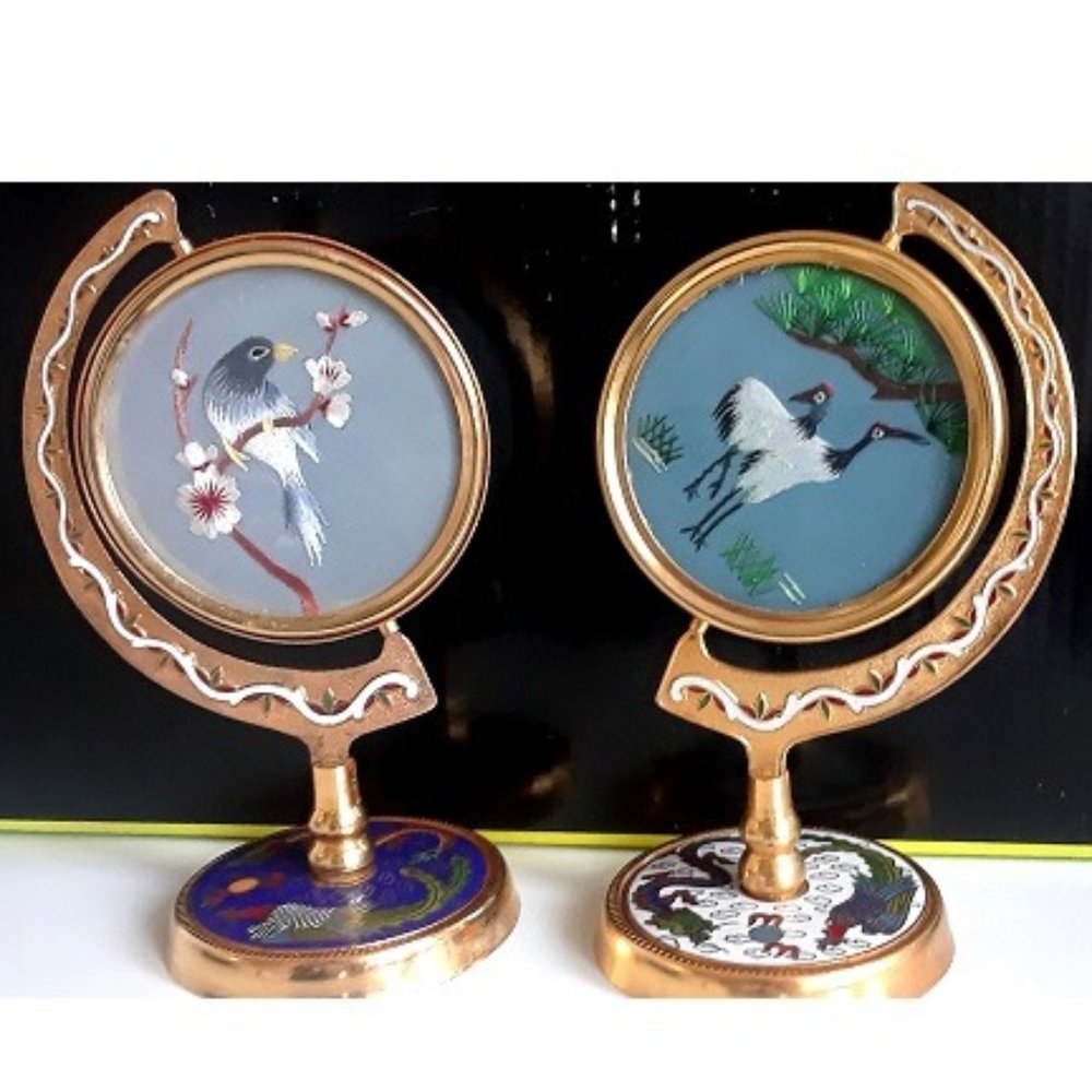 2/$42 Double-Sided Silk Embroidery Bird Stand